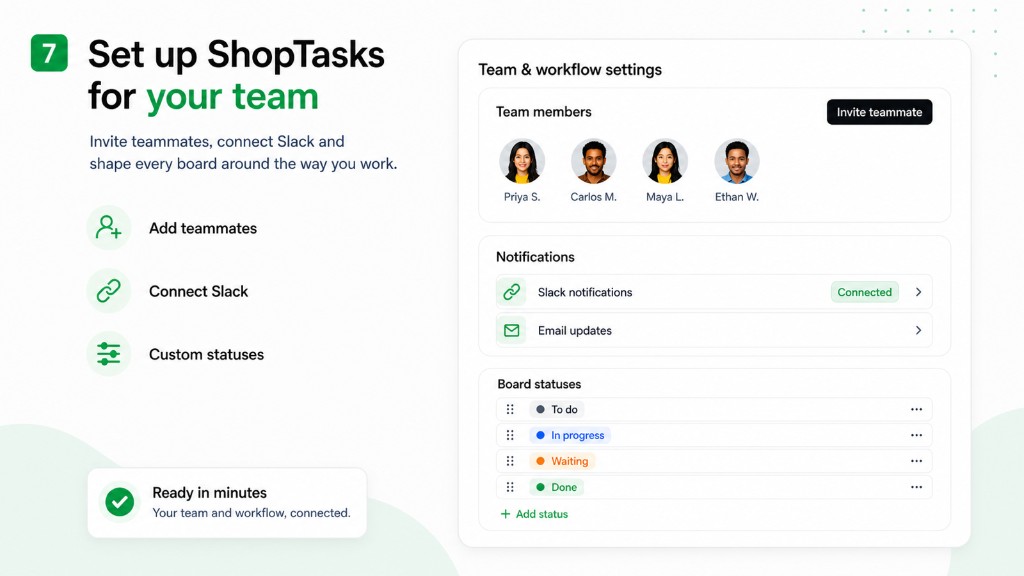 ShopTasks team settings and staff assignment for store work