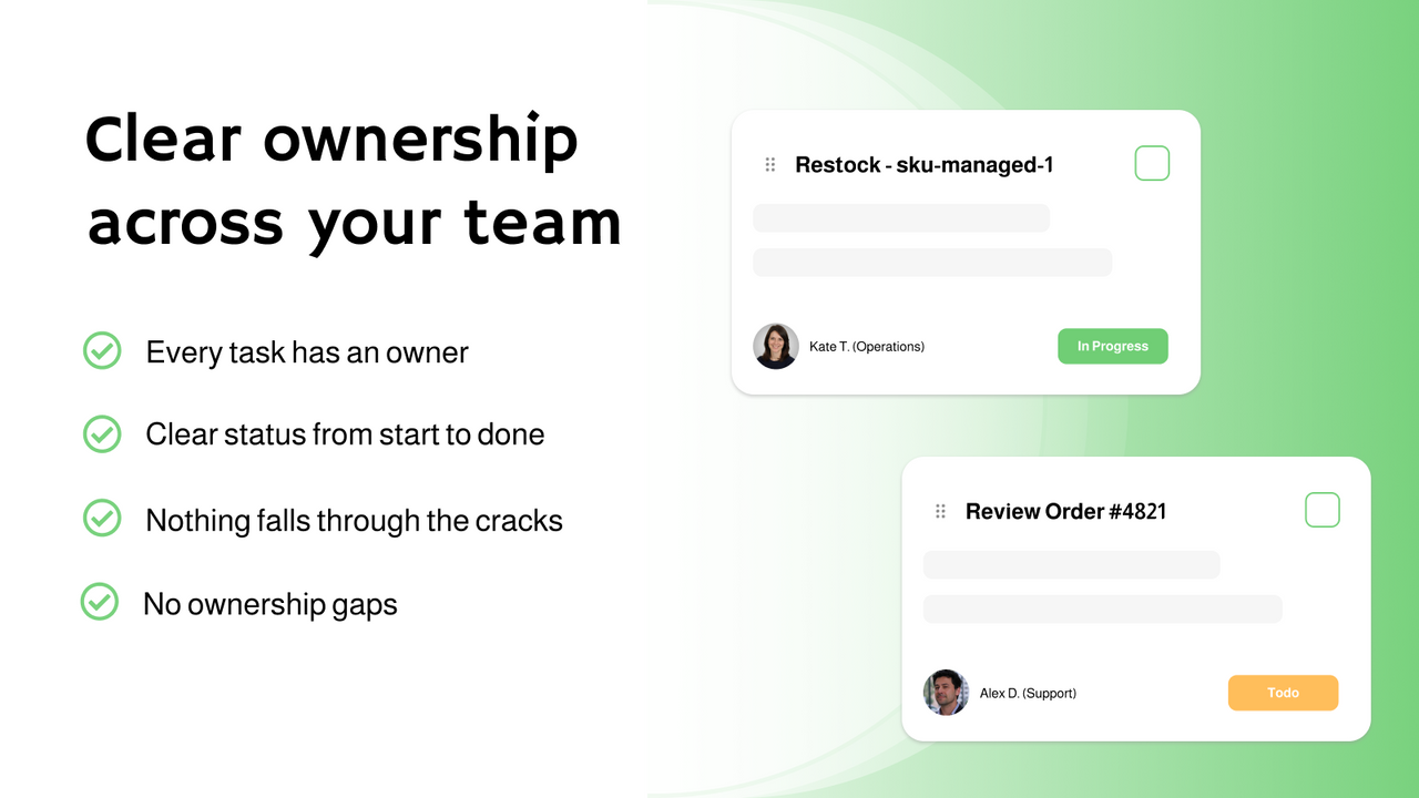 ShopTasks board showing team ownership columns